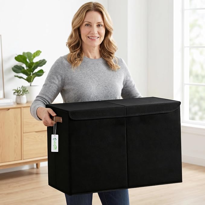 Bagnizer Large Toy Storage Box with Lids, Collapsible Sturdy Baby Storage Organizer Chest Bin Basket for Kids, Boys, Girls, Playroom, Nursery, Bedroom, Closet 25"x13"x16" (Black)