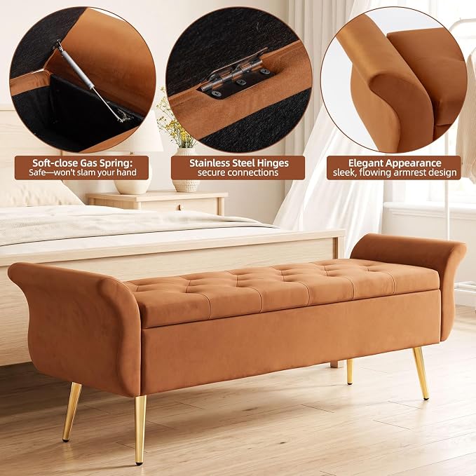 Storage Ottoman Bench 63’’ Length Upholstered End of Bed Bench