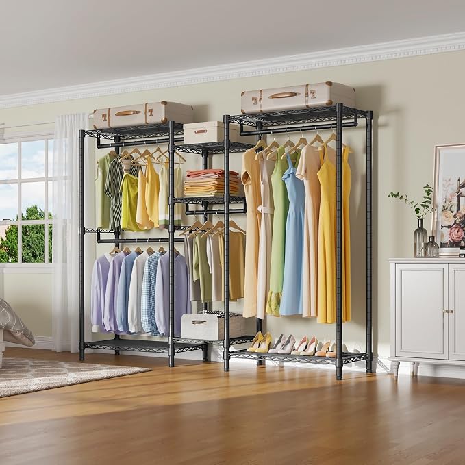 VIPEK Classic V6 Wire Garment Rack, Dynamic Closet System Adjustable | Black Heavy Duty Metal Freestanding Clothing Rack 850lbs Capacity, 6FT Wide Closet Organizer System for Bedroom