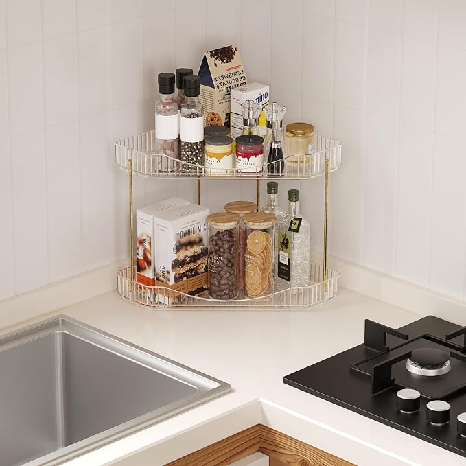 Lifewit 2 Tier Corner Bathroom Counter Organizers and Storage, Clear | Plastic Makeup Skincare Organizers Countertop, Large Sink Cosmetic Perfume Shelf for Bedroom, Dresser, Kitchen, Vanity