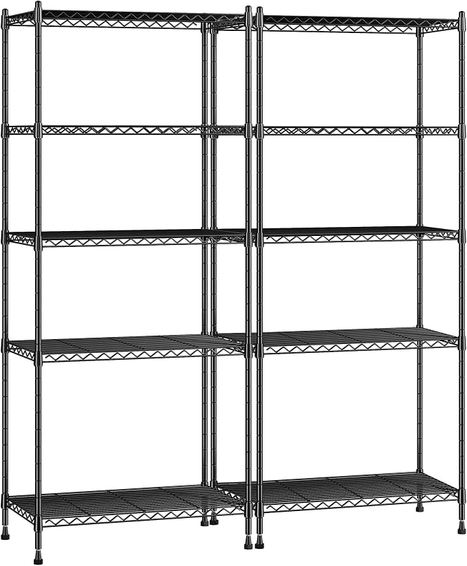 Romorgniz 5-Tier Adjustable Wire Shelving, 1010LBS, Kitchen Pantry, 2PC | Heavy duty Storage Shelves, Rust-resistant coating, Anti-tip design, For laundry Closet Bathroom, 59" Hx21.7" Wx13.8" D