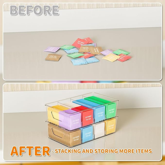 Stackable 4 Pack Snack Organizer for Pantry Shelf,Clear Pantry Organizers and Storage Bins for Fridge,Office,Cupboard,Plastic Pantry Snack Organizer For Breast Milk,Tea Bag,Food Storage Containers