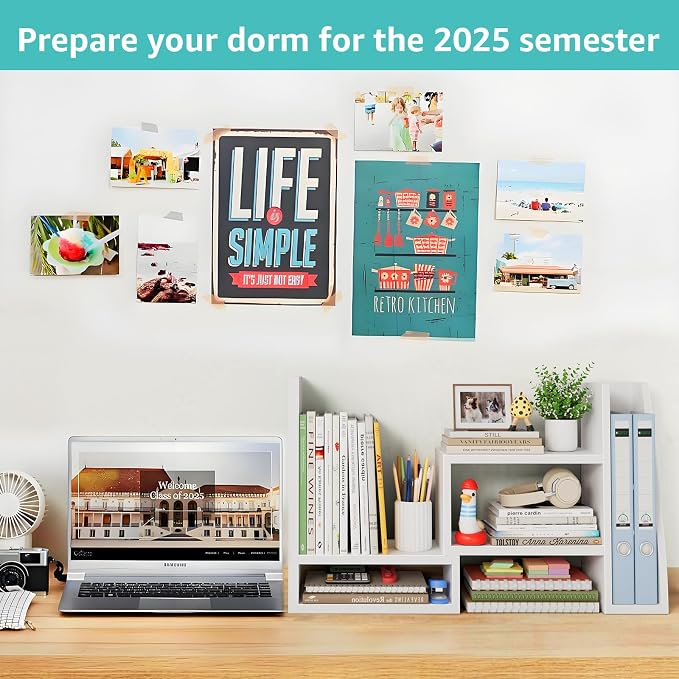 Desktop File Organizer Desk Organizer Shelf - White Office Organization Shelves for Top of Desk Organizers and Accessories Corner Bookshelf Table Top Shelving Small Hutch Decorations for Women Office