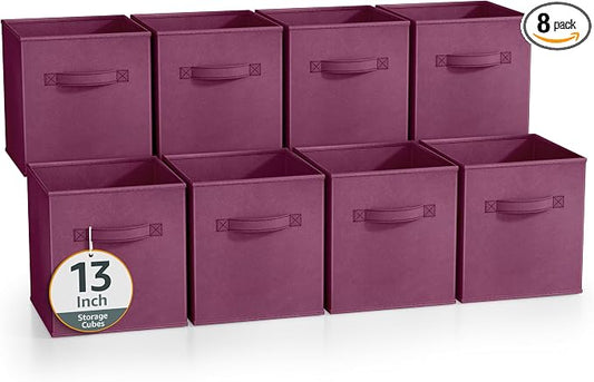 Sorbus 13 Inch Storage Bins - Sturdy Collapsible Fabric Storage Cubes with Handle - 8 Foldable Baskets for Organizing Clothes, Toys, Books - Storage Baskets for Shelves, Closets