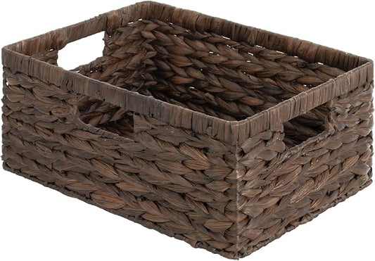 StorageWorks Storage Baskets for Shelves, Wicker Shelf Baskets for Organizing, Large Basket with Handles, Storage Basket for Toy, Pantry Organizers, Water Hyacinth