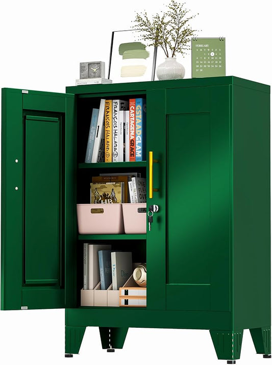 GAIOUS Green Sideboard Buffet Cabient, 35.83" Steel Kitchen Pantry Storage Cabinet with 2 Doors and 2 Adjustable Shelves, Bathroom Floor Storage, Freestanding Cupboard for Office/Kitchen/Home