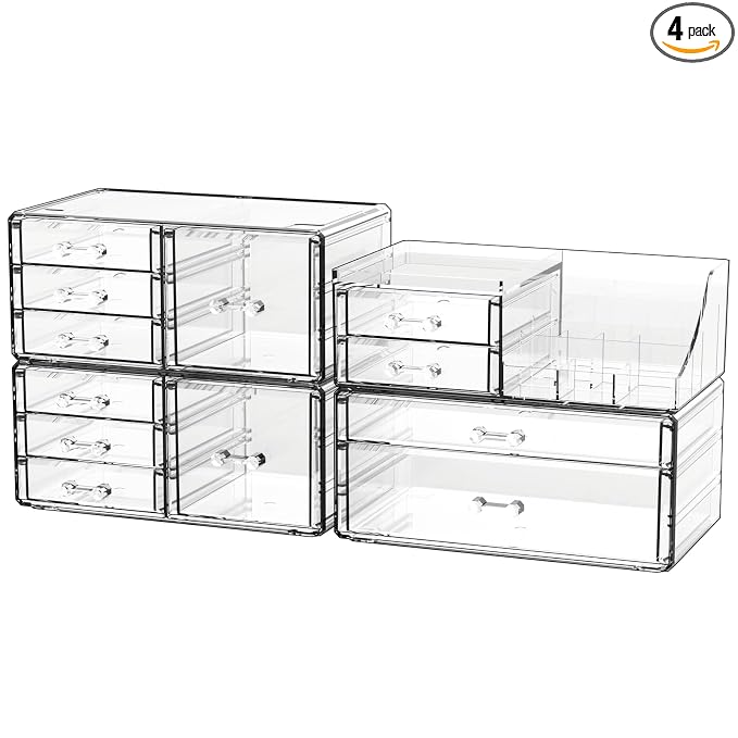 Acrylic Clear Make up Organizers And Storage for Vanity,Bathroom Skincare Organizer With 12 Drawer for Dresser,Plastic Desk Accessories Organization,Cosmetic Organizer Countertop for Beauty,Skin Care