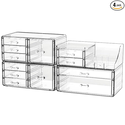 Acrylic Clear Make up Organizers And Storage for Vanity,Bathroom Skincare Organizer With 12 Drawer for Dresser,Plastic Desk Accessories Organization,Cosmetic Organizer Countertop for Beauty,Skin Care