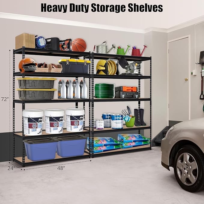 Storage Shelving Unit 48" L x 24" W x 72" H, 5-Tier Metal Storage Shelves | Heavy Duty Adjustable Garage Storage Shelves for Kitchen Pantry Basement Bathroom Laundry