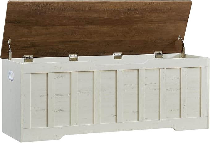 VANKILEY 51.2" Storage Chest Extra Large,Wooden Storage Bench,White+Brown | Chest with 2 Safety Hinges, 51.2*15.7*19.1inches, Wooden Trunk for Bedroom, Livingroom,Entryway,Easy Assembly.