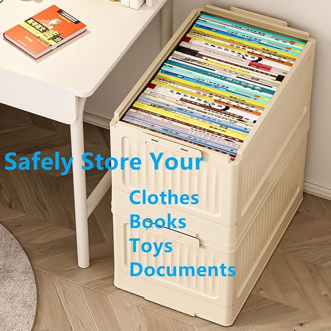 Foldable Storage Bin with Lid, 1‑Pack Beige – Collapsible Storage Box Organizer for Closet, Clothes, Toys, Books, Documents