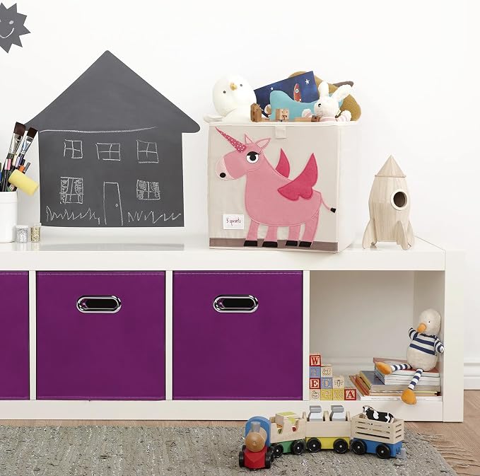Black Foldable Storage Cubes Bins, Fabric Storage Box Cubes Organizer Baskets with Dual Handles for Home Organizer,Set of 3,(Purple)