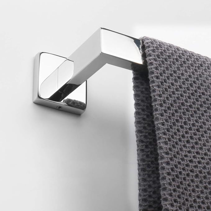NearMoon Towel Bar, Bath Accessories Premium Thicken Stainless Steel Square Shower Towel Rack for Bathroom, Towel Holder Wall Mounted (1 Pack, Chrome Finish, 16 Inch)