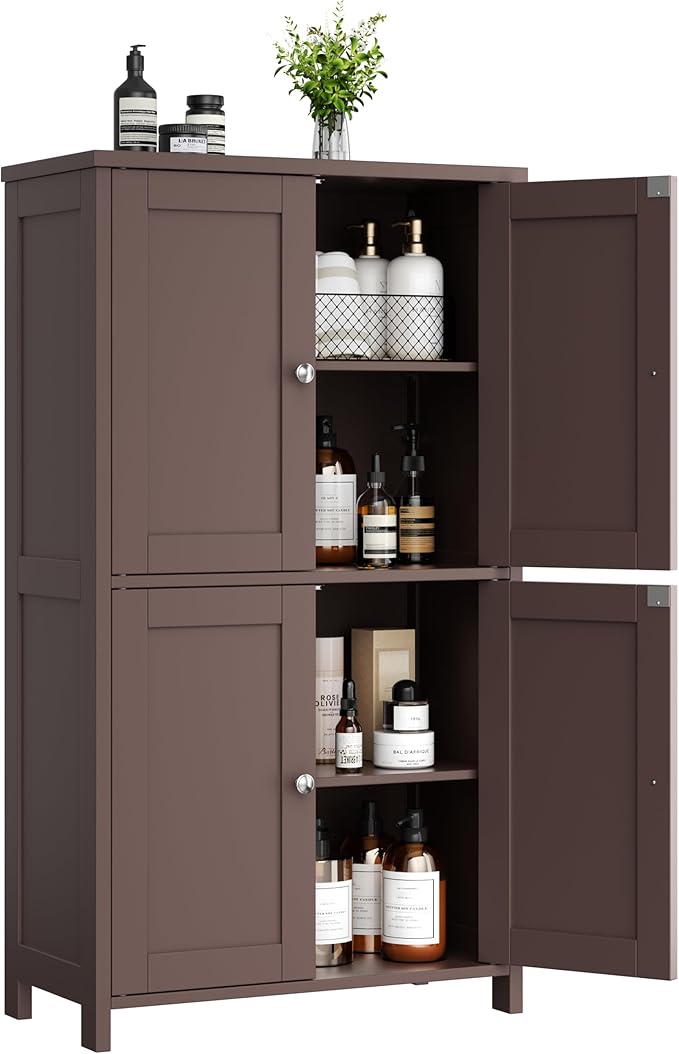 Shintenchi Bathroom Storage Cabinet with Doors and Shelves, Floor Cabinets for Washroom Furniture, Laundry Room, Organization with Adjustable Shelf, Brown
