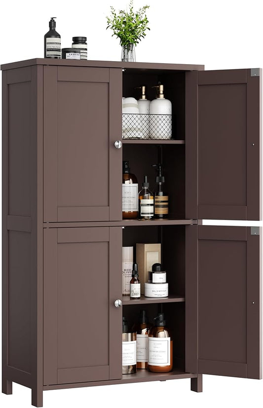 Shintenchi Bathroom Storage Cabinet with Doors and Shelves, Floor Cabinets for Washroom Furniture, Laundry Room, Organization with Adjustable Shelf, Brown
