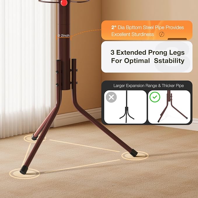 Coat Rack Freestanding,12 Hooks Metal Coat Racks with Umbrella Holder,Sturdy Hall Rree,Easy Assembly Coat Rack Stand for Hanging Scarf,Purse,Hats,Jacket(Brown)
