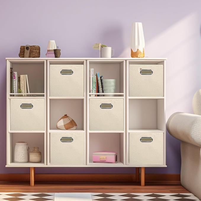 ShellKingdom Storage Bins, Foldable Fabric Storage Cubes with Metal Handle | Cloth Storage Organizer Drawer For Closet And Toys, 11 X 10.5 X 10.5 INCH, 2 Pack (Beige)