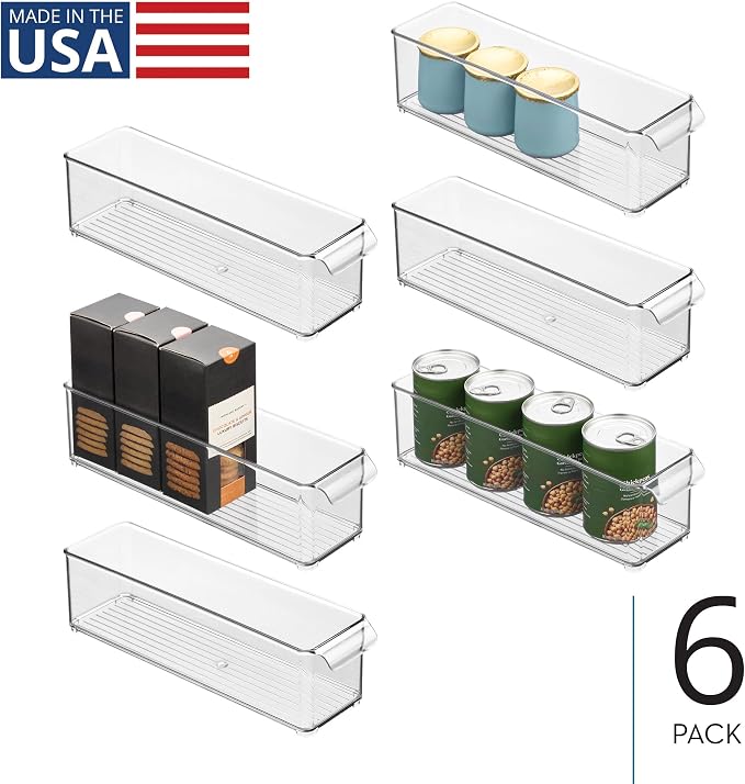 iDesign Stackable Fridge Storage Bin with Handle, Set of 6, Clear | Ideal for Fridge and Freezer, Made in USA