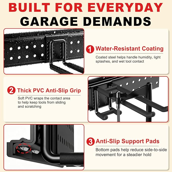 Garage Tool Organizer Wall Mount 49.5 inches with 10 Adjustable Heavy-Duty Hooks, Garage Organization, Garden Tool Storage Rack, Yard, and Shed, Holds Up to 400 lbs