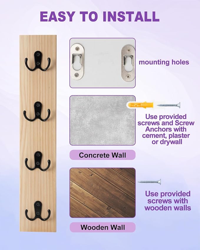 UCEC Vertical Wooden Key Rack with Hooks, Space-Saving Entry Wall Organizer | Natural Wood Key Holder for Wall Organizer, Holds Keys, Wallets & Mail, Space-Saving Rack for Entryway, Living Room & Garage