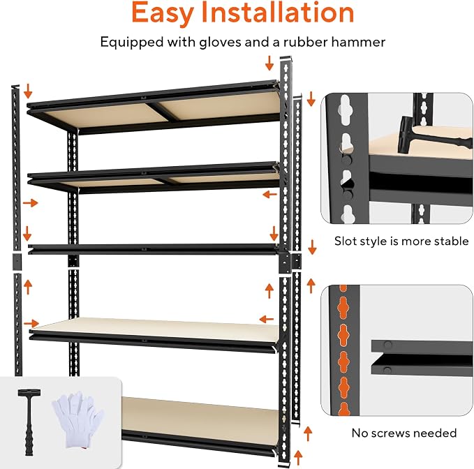 5 Tier Garage Shelving, Adjustable Heavy Duty Garage Shelves | 72 "H Metal Storage Shelves Unit for Basement,Warehouse,Pantry Kitchen