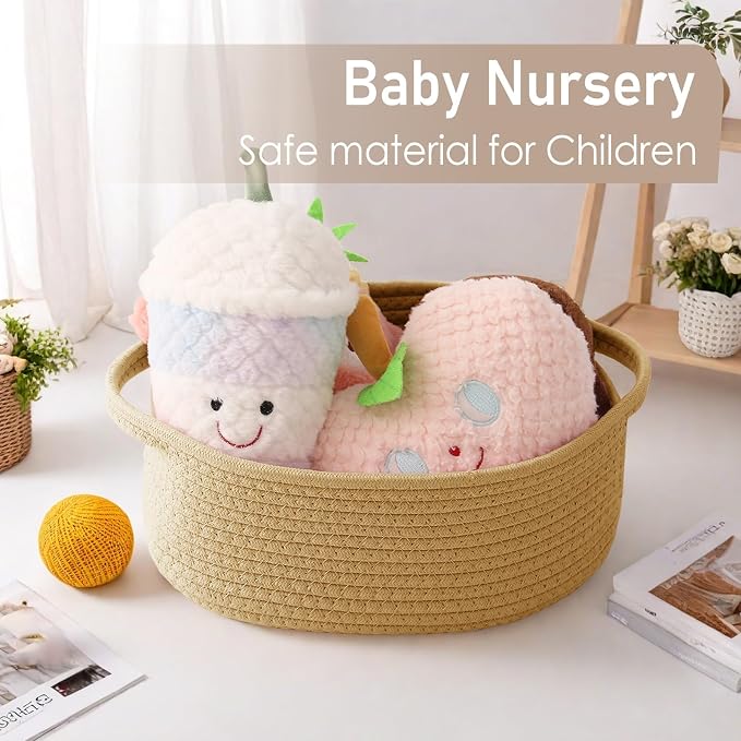 JMvicyroam Small Woven Basket, Empty Gift Basket, Jute/1 Pack | Small Gift Basket, Cotton Rope, 12 x 8 x 33 in, Handles, Includes Ribbon and Bag, Birthday Gift Basket