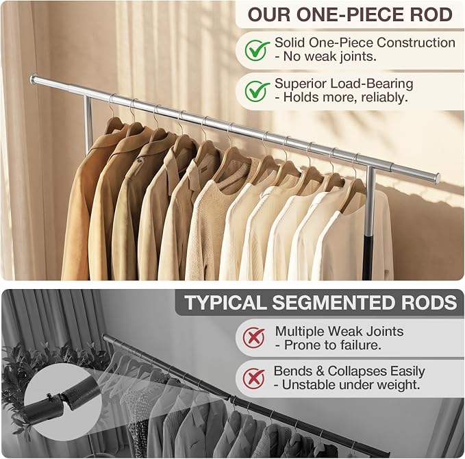 Heavy Duty Clothes Rack, Rolling Clothing Rack Load 650 LBS for Hanging Clothes with 2 Sturdy Shelves, Metal Garment Rack with Wheels for Bedroom, Retail Store, Silver-Black, Large