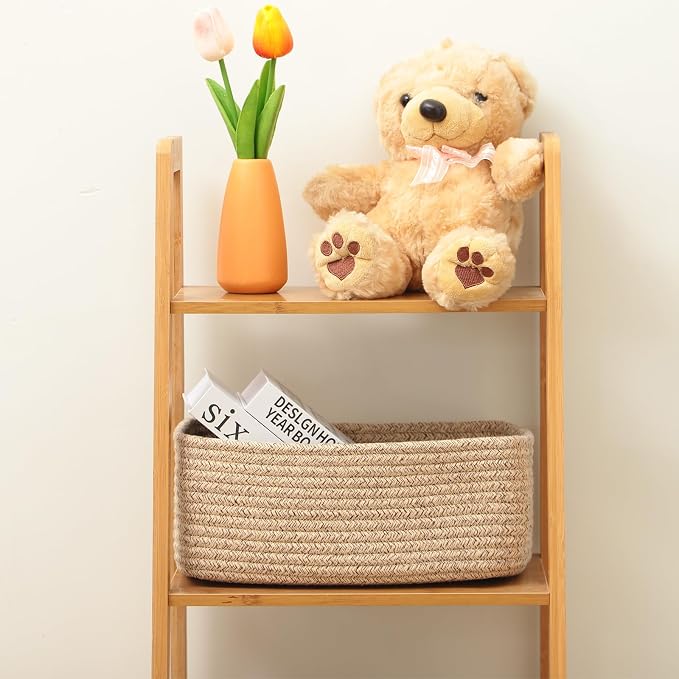 MiniArk Small Storage Baskets for Organizing | Closet Organizer Bins | Shelf Toy Basket | Woven Rope Baskets | Cube Decorative Box | Shallow Basket | L11.5xW7.5xH4.7| Brown