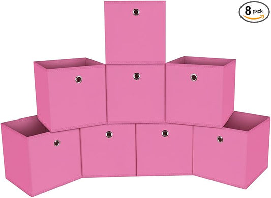Foldable Storage Cubes Bins ,11 Inch Cloth Storage Cube Fabric Storage Box Cubes Organizer Baskets with Dual Handles for Home Organizer Set of 8 (Pink)