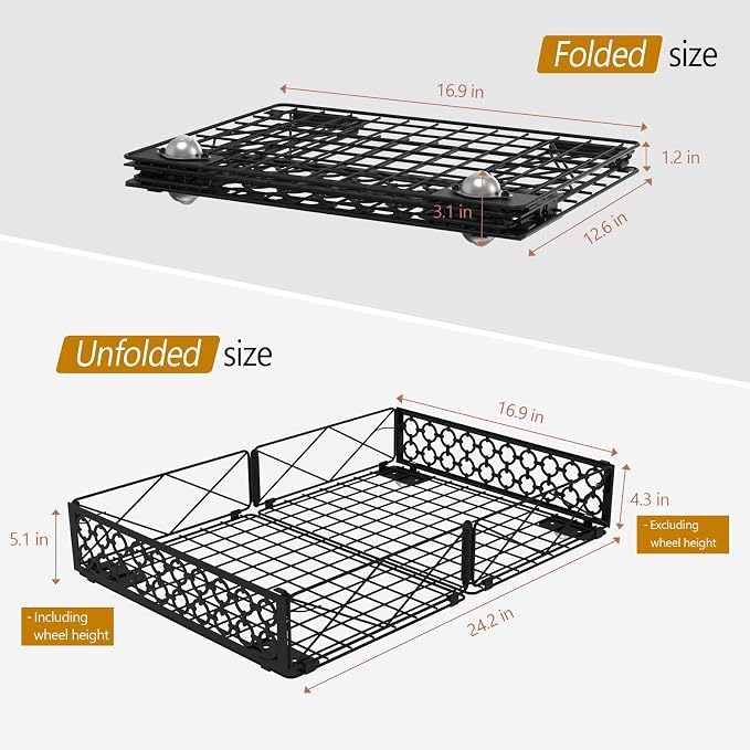 NADAMOO Under Bed Storage with Wheels, Low Profile Rolling Organizer Bins | Ultra-low 5.4" Height, 360° Swivel Casters, Strong Metal Containers Hold Shoes, Clothing, Toys, Dorm & Home Use, 1 Pack