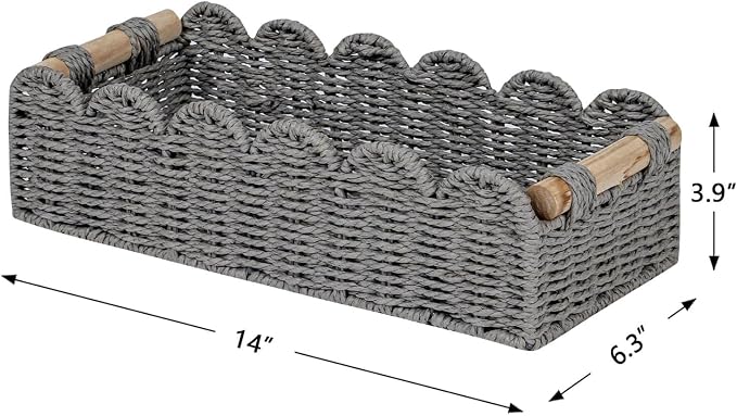 CubesLand Scalloped Toilet Paper Storage Basket W/Handle for Home Decor | Paper Rope Toilet Organizer Basket for Countertop, Over Toilet Shelf, End Table, Living Room Cozy Decorative & More, Grey
