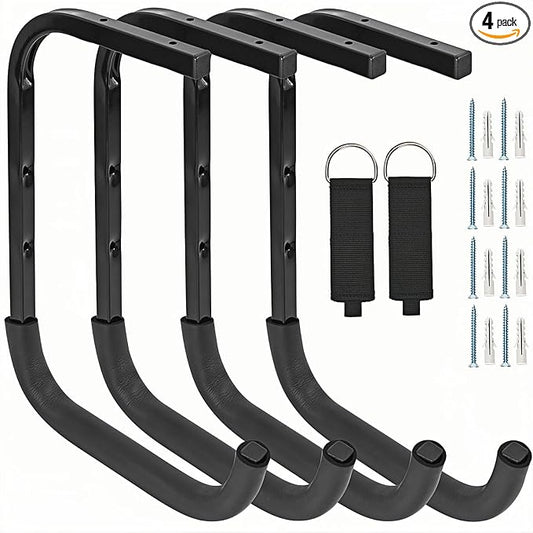 Overhead Garage Storage Rack, Heavy Duty Ceiling Storage Hooks Utility Hanger for Lumber Ladder Bike & Other Bulky Items (4)