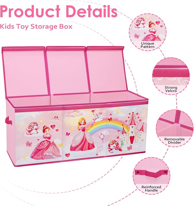 Large Toy Box Collapsible Chest Organizer with Flip Lid for Kids | Oxford Storage Box with Handle for Boy Girl Sturdy Waterproof Organizing Decor for Bedroom Playroom Nursery 37.7×12.5×15.7''