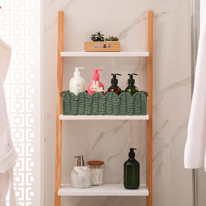 Bathroom Decor Basket for Toilet Paper Storage Baskets For Organizing | For Bedroom Living Room Kitchen Home Decor Scalloped Cute Basekt With Handle for Apartment Countertop,Green