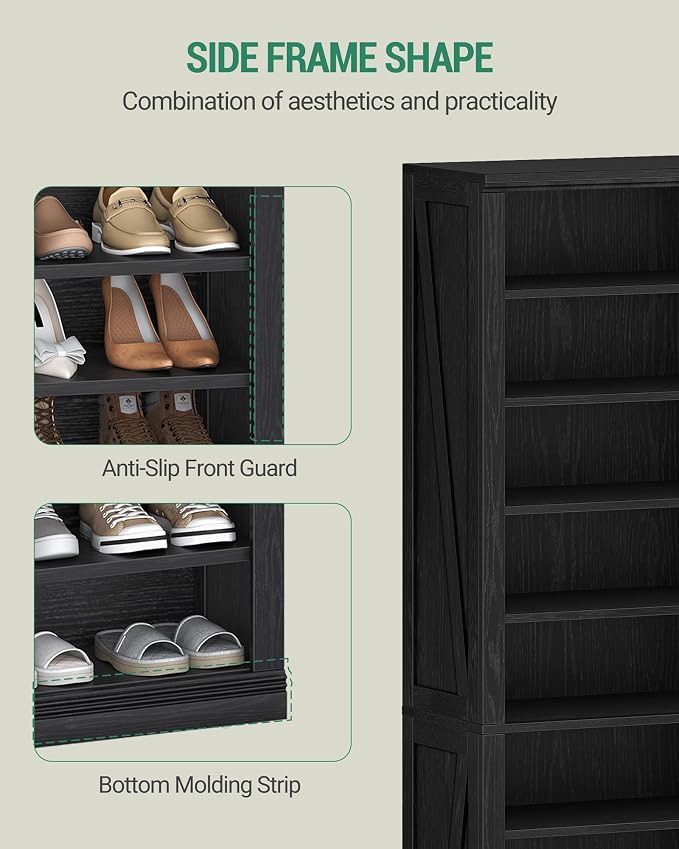 Hzuaneri Shoe Storage Cabinet,10 Tiers Farmhouse Tall Shoe Cubby Organizer | Freestanding Shoe Cabinets, Wooden Shoes Rack with Cubby, 27-30 Pairs, for Entryway, Living Room, Black SR52604X