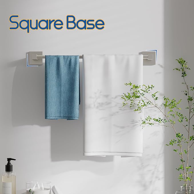 RUACQ Towel Bar 18" Towel Racks for Bathroom Wall Mounted, Brushed Nickel | One-Piece Bath Towel Holder, Total Length 20 Inch Single Towel Rod, 304 Stainless Steel Rustproof, Square Base, Heavy Duty