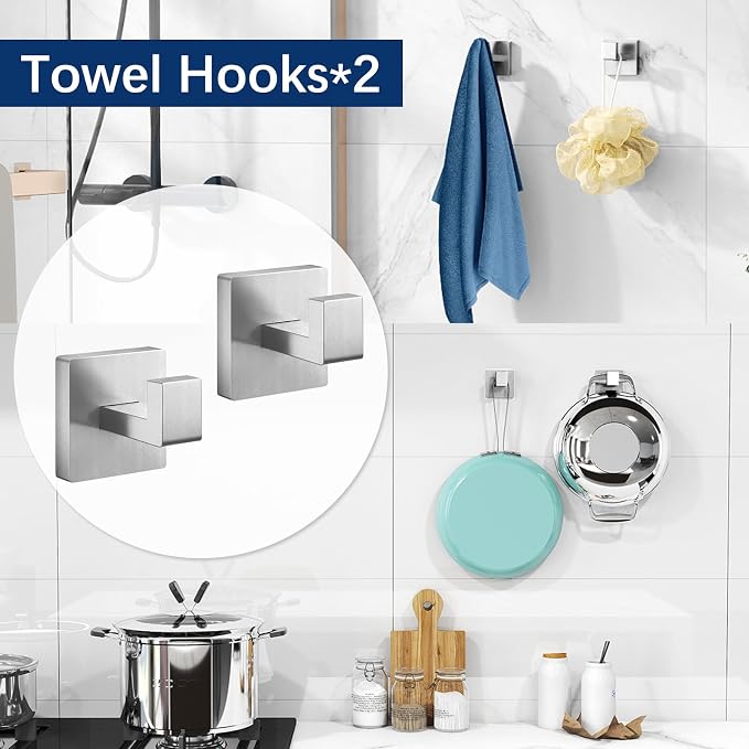 Brushed Nickel Towel Rack for Bathroom Wall Mounted, Bathroom Accessory Set 5-Pieces Bathroom Hardware Set 16In Towel Bar Set