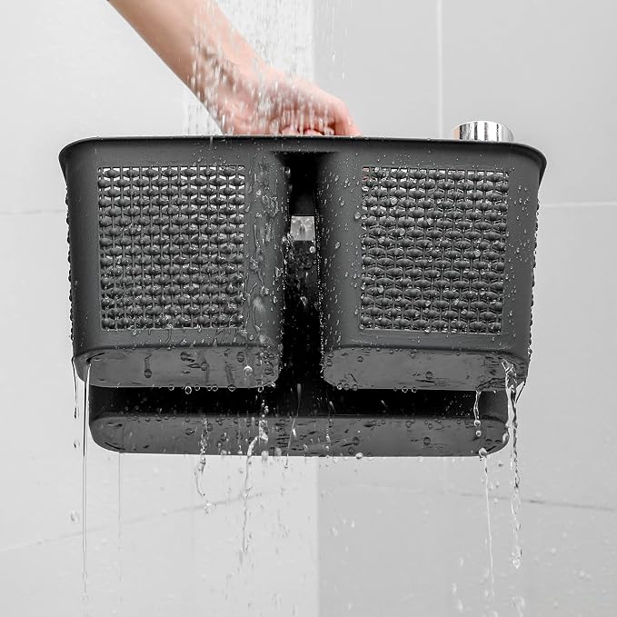 Plastic Portable Shower Caddy Basket with Handle, 3 Compartments, Dark Grey | Storage Organizer with Drain Holes, Sturdy and Durable For Bathroom, Kitchen, College Dorm, Sink, Camping