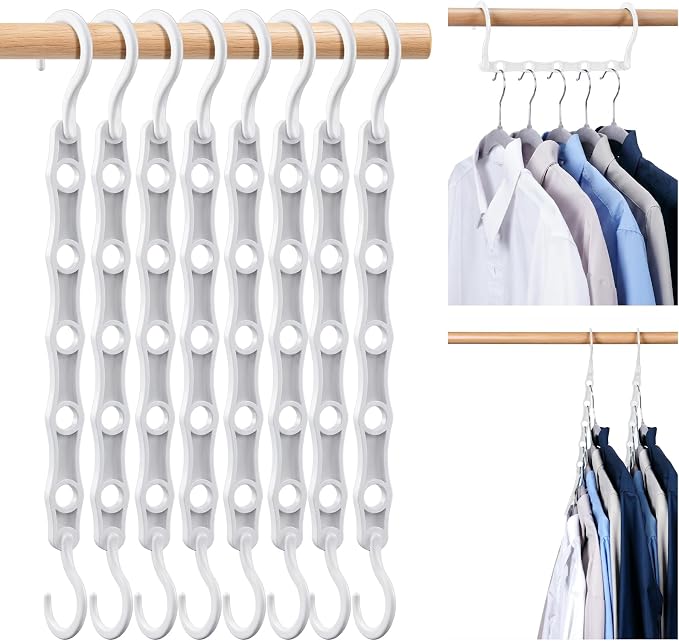 HOUSE DAY White Magic Space Saving Hangers, Premium Smart Hanger Hooks | Sturdy Cascading Hangers with 5 Holes for Heavy Clothes, Closet Organizers and Storage, College Dorm Room Essentials 10 Pack