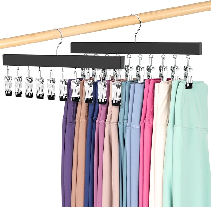 Legging Organizer for Closet, Pants Hangers with Clips | Holds 20 Leggings, Jeans, Hats, Shorts, Socks, 360° Rotating Space Saving Hanging Lightweight Garment Hanger Storage 2Pcs