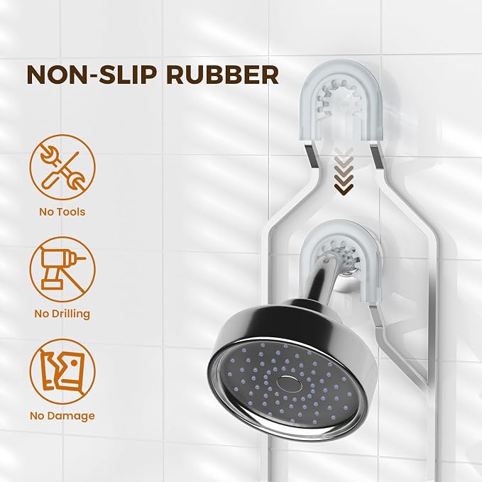 REINHARDT Split Shower Caddy Hanging for Handheld Showerheads, Silver | Adjustable Shower Organizer, Rustproof, 16 Hooks, Soap Holder, 40lbs Capacity, Anti-Slip, Tool-Free, Bathroom Accessories