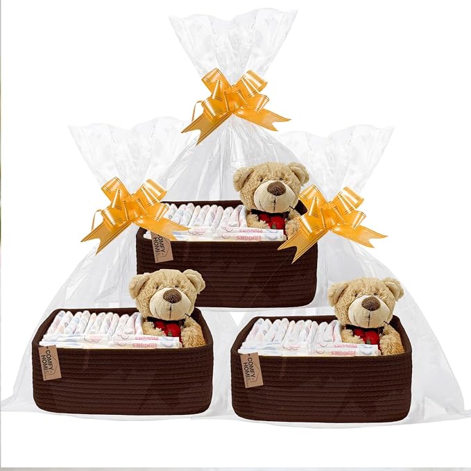 COMFY HOMI 11.5"x7.5"x4.7" Storage Baskets for Organizing | Cotton Rope Woven Basket | Toy Storage Bin Box | Basket for Shelves, Closet Organizer Bin, Decorative Closet Shelf, 3 Pack,