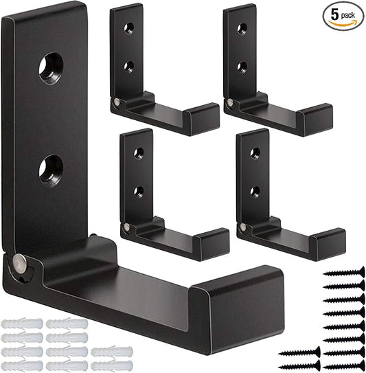 ZEYU Folding Coat Hooks, 5Pcs Wall Hooks for Hanging Coat Towel Hooks Hardware Heavy Duty Aluminum Alloy Headphone Holder No Rust Wall Mounted with Screws for Bags Fitness Equipment