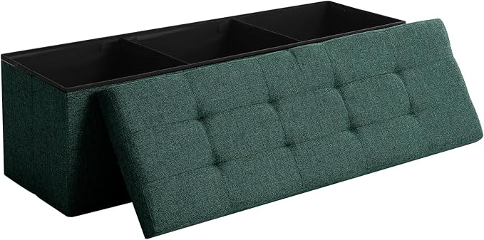 45.3 Inches Ottoman Bench - Foldable Seat, Footrest, Shoe Bench, End of Bed Storage With Flipping Lid, 166L Space, Linen Fabric Emerald