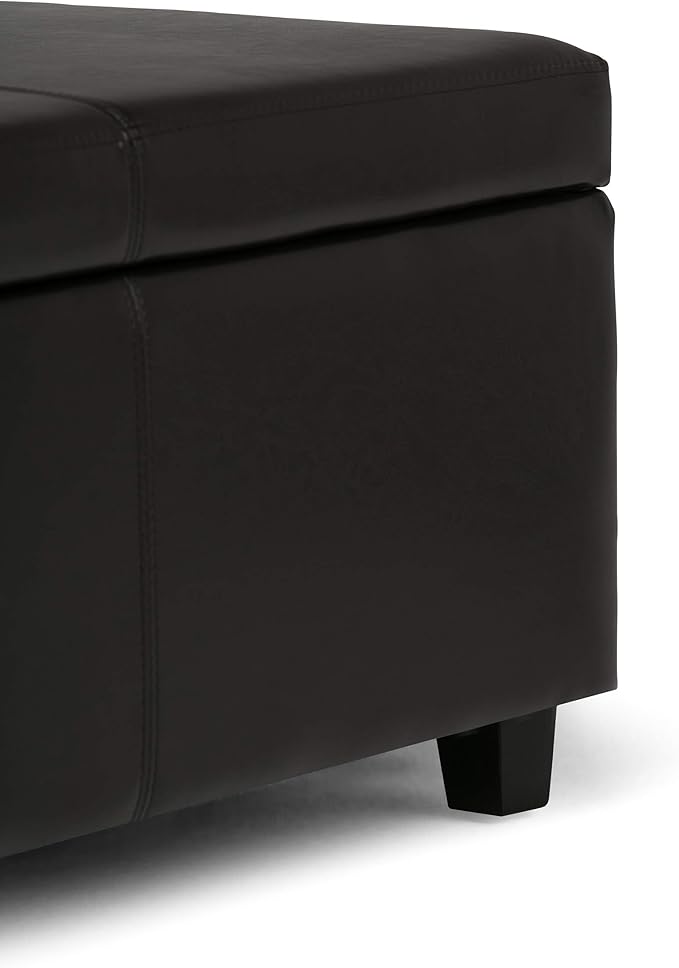 SIMPLIHOME Avalon Storage Ottoman Bench - 48" Wide x 16" High Upholstered Vegan Leather Rectangular Lift-Top Ottoman in Tanners Brown, Contemporary Storage Bench for Living Room with High-Density Foam