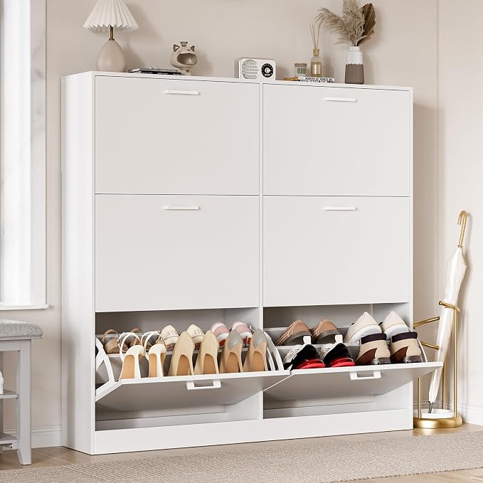 Shoe Cabinet with 6 Flip Drawers, Narrow Freestanding Shoe Organizer, Hidden Slim Shoe Storage Cabinet for Entryway, Hallway, Living Room, White