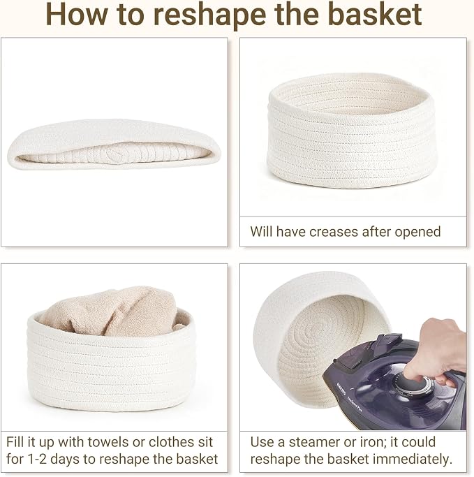 Dahey 4 Pcs Small Woven Baskets Set, Mini Cotton Rope Storage Bins for Organizing, Cute Tiny Round Decorative Baskets for Gifts, Living Room Bathroom Home Decor, 7.09"W x 3.15"H, White