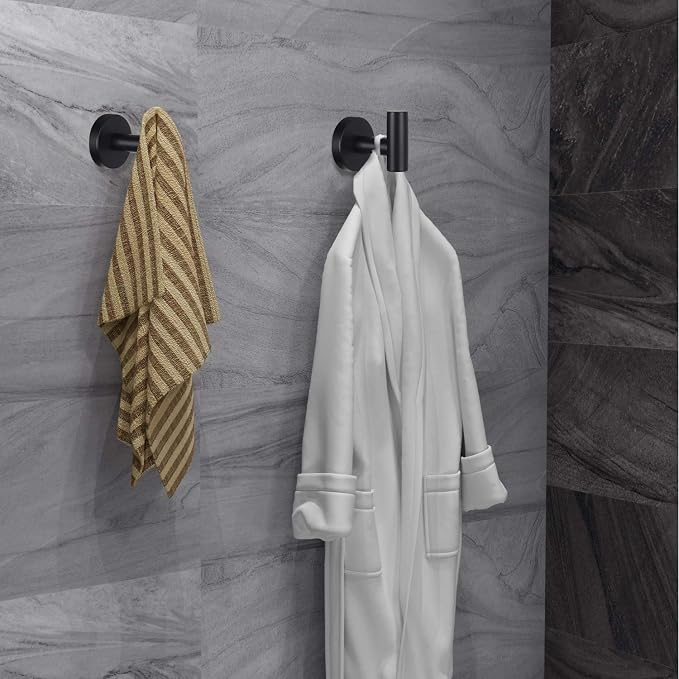 Bathroom Robe Towel Hooks Coat Matte Black Wall Hook Stainless Steel Heavy Duty Door Hanger Towel Robe Clothes Cabinet Closet Sponges Hook for Bathroom Bedroom Kitchen Hotel Pool 8 Packs