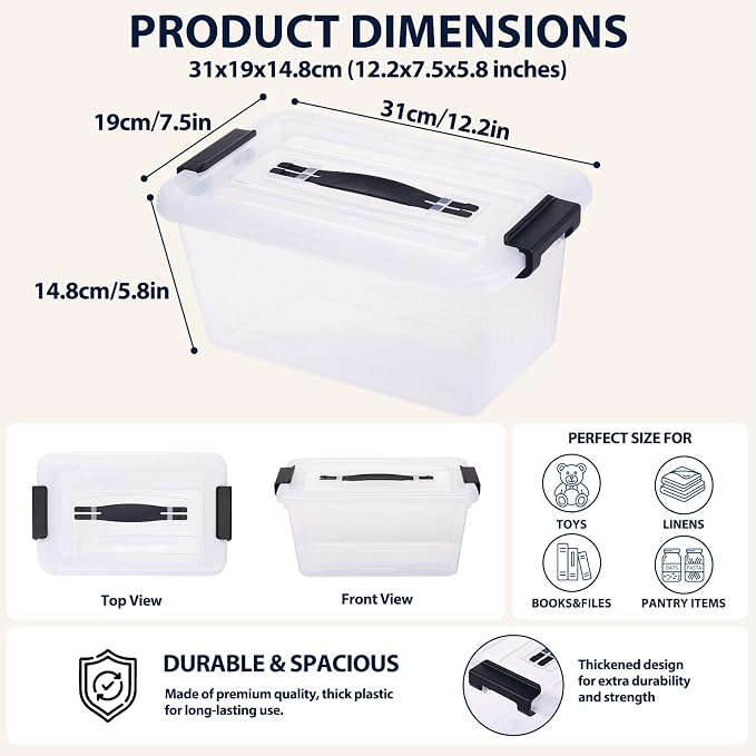 OUTUXED Storage Bins with Lids 10 Pack 7Qt Clear Stackable Containers Boxes | Clear Plastic, Lidded Containers, Stackable Design, for Home Office Pantry and Small-Item Organization