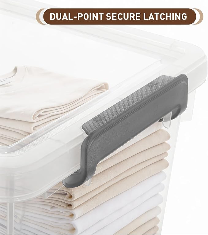 Citylife 33 Qt Ultra-Thick (3.82mm) Clear Plastic Storage Bins with Lids, 6-Pack Stackable Straight-Wall Closet Organizers with Honeycomb Base & Pinch-Free Latches for Garage, Clothes & Holiday Decor